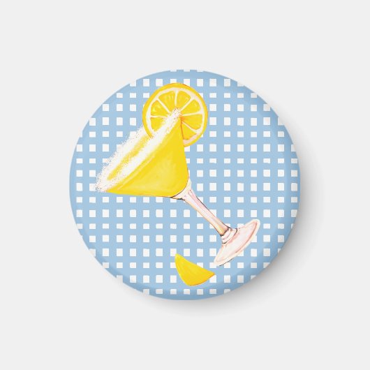 Retro Sunny Yellow Lemon Drop Blue White Karo Magnet (Vorne)