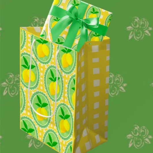 Retro Sunny Yellow Lemons Geschenktüte Für Weinflaschen