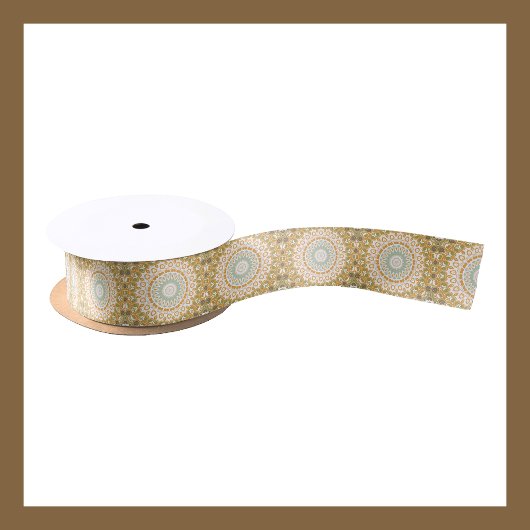 Retro Sunrise Mandala in Orange, Green und Brown Satinband