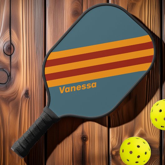 Retro Sunrise on Slate Stripes with Name Pickleball Schläger