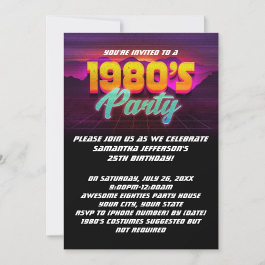 Retro Sunset 80er Birthday Party der 1980er Jahre Einladung (Vorderseite)