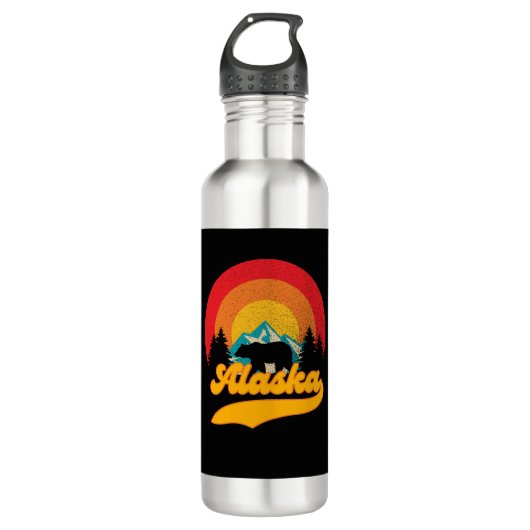 Retro Sunset Alaska Juneau Bear Mountains Wild AK Edelstahlflasche (Vorderseite)