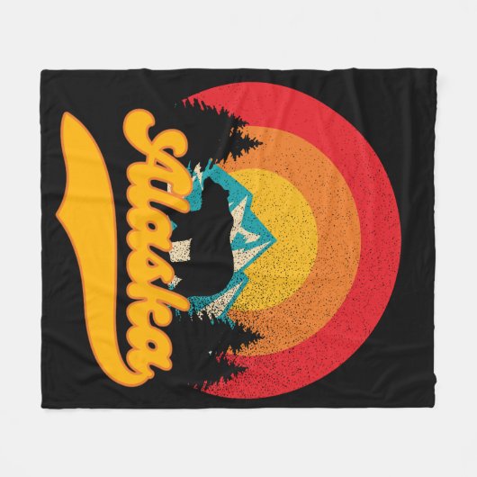 Retro Sunset Alaska Juneau Bear Mountains Wild AK Fleecedecke (Vorderseite (Horizontal))