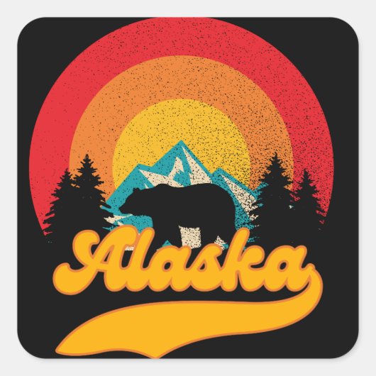 Retro Sunset Alaska Juneau Bear Mountains Wild AK Quadratischer Aufkleber (Vorderseite)