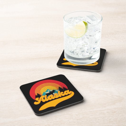 Retro Sunset Alaska Juneau Elche 0Berge Wild Getränkeuntersetzer (Rechte Seite)