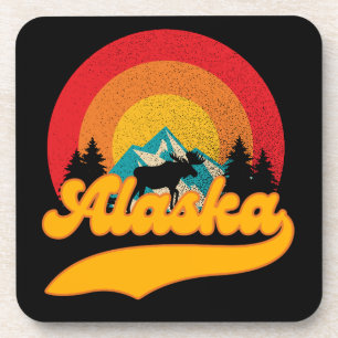 Retro Sunset Alaska Juneau Elche 0Berge Wild Getränkeuntersetzer
