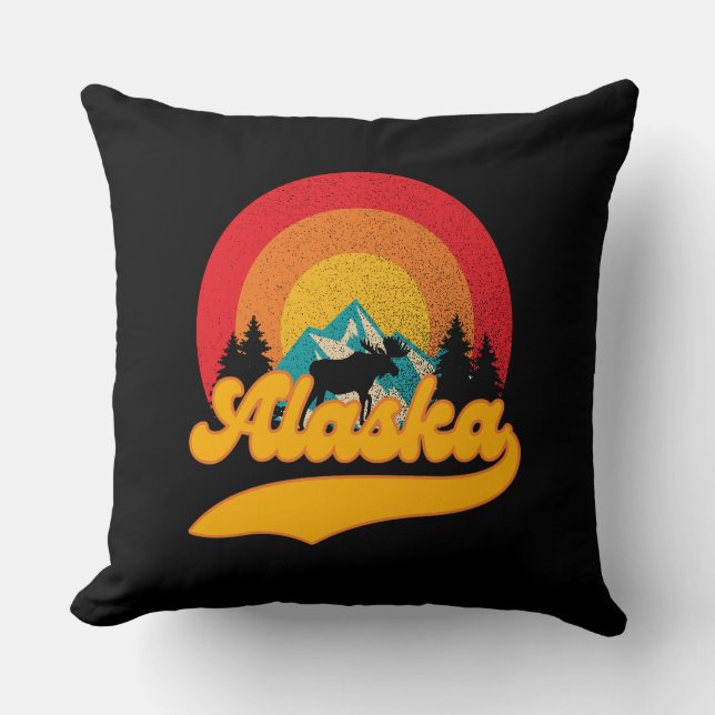 Retro Sunset Alaska Juneau Elche 0Berge Wild Kissen (Vorderseite)