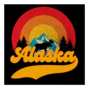 Retro Sunset Alaska Juneau Elche 0Berge Wild Poster