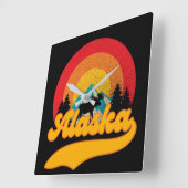 Retro Sunset Alaska Juneau Elche 0Berge Wild Quadratische Wanduhr (Winkel)