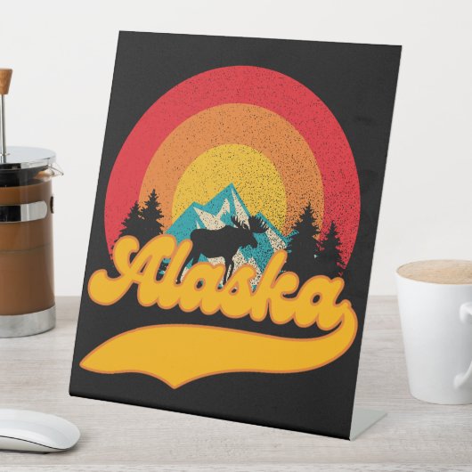 Retro Sunset Alaska Juneau Elche 0Berge Wild Sockelschild (In Situ)