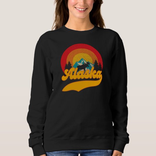 Retro Sunset Alaska Juneau Elche 0Berge Wild Sweatshirt (Vorderseite)