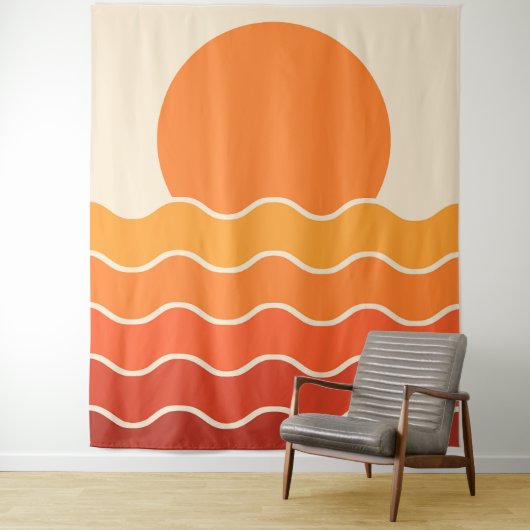Retro Sunset and Waves Wandteppich (Beispiel)