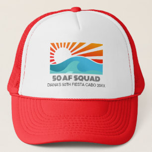 Retro Sunset Beach 50. AF Geburtstags-Crew Squad Truckerkappe