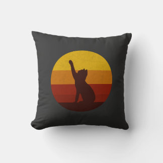 Retro Sunset Cat Silhouette | Vintage Aesthetic Ca Kissen