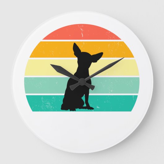 Retro Sunset Chihuahua Große Wanduhr (Vorderseite)
