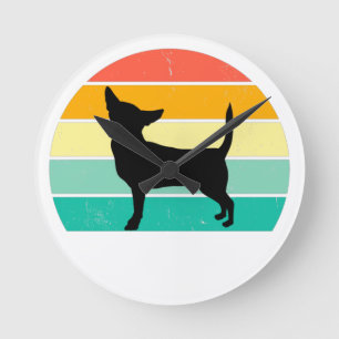 Retro Sunset Chihuahua Runde Wanduhr