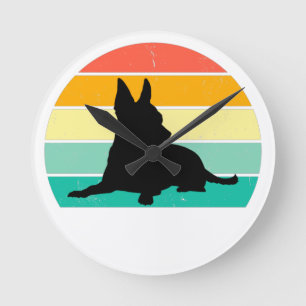 Retro Sunset Chihuahua Runde Wanduhr