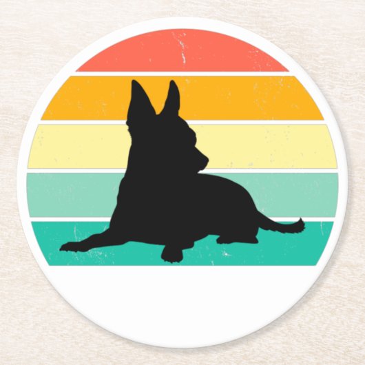 Retro Sunset Chihuahua Runder Pappuntersetzer (Vorderseite)