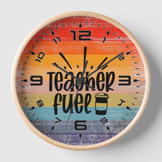 Retro Sunset Coffee Teacher Fuel Uhr (Vorderseite)