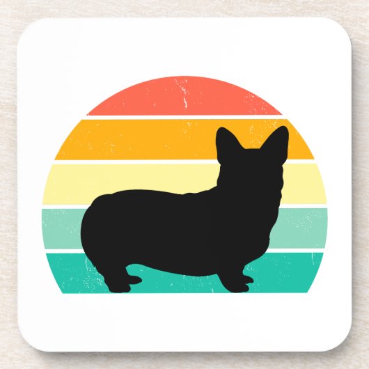 Retro Sunset Corgi Getränkeuntersetzer (Vorderseite)