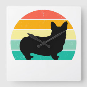 Retro Sunset Corgi Quadratische Wanduhr