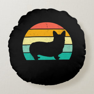 Retro Sunset Corgi Rundes Kissen