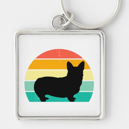 Retro Sunset Corgi Schlüsselanhänger (Vorne)