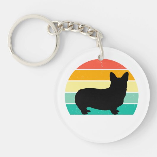 Retro Sunset Corgi Schlüsselanhänger (Vorderseite)