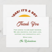 Retro Sunset Dinosaurier Roar seine Baby-Dusche Dankeskarte (Vorne/Hinten)