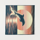 Retro Sunset Dolphin Leap Wandteppich (Vorderseite (Horizontal))