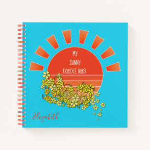 Retro Sunset Doodle Personalisiert Sketchbook Aqua Notizblock