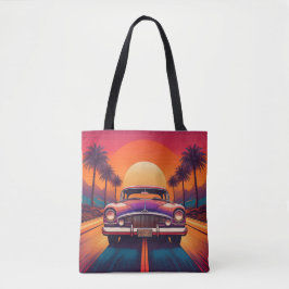 Retro Sunset Drive mit klassischem Auto Tote Bag Tasche