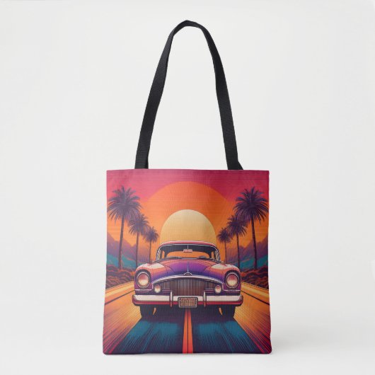 Retro Sunset Drive mit klassischem Auto Tote Bag Tasche (Vorderseite)