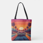 Retro Sunset Drive mit klassischem Auto Tote Bag Tasche (Rückseite)