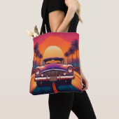 Retro Sunset Drive mit klassischem Auto Tote Bag Tasche (Von Nahem)