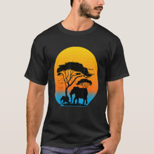 Retro Sunset Elephant Family Wild Animal Ästhetik T-Shirt