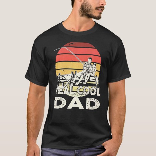 Retro Sunset Fischen Echter Cooler Vater T-Shirt (Vorderseite)