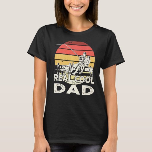 Retro Sunset Fischen Echter Cooler Vater T-Shirt (Vorderseite)