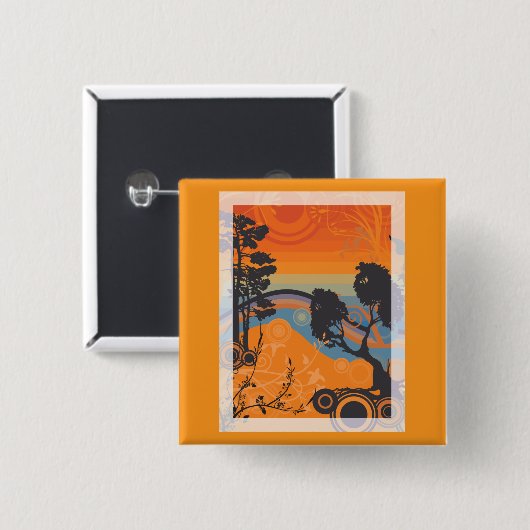 Retro Sunset Forest Landschaft Abstrakt Button (Vorne & Hinten)