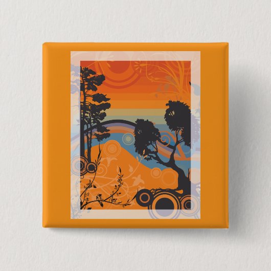 Retro Sunset Forest Landschaft Abstrakt Button (Vorderseite)