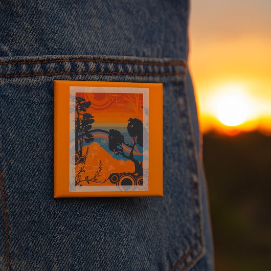 Retro Sunset Forest Landschaft Abstrakt Button