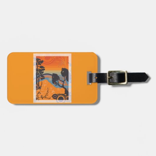 Retro Sunset Forest Landschaft Abstrakt Gepäckanhänger (Vorderseite horizontal)