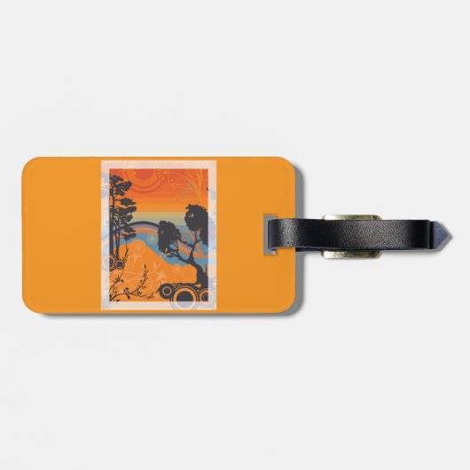 Retro Sunset Forest Landschaft Abstrakt Gepäckanhänger (Rückseite horizontal)