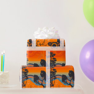 Retro Sunset Forest Landschaft Abstrakt Geschenkpapier