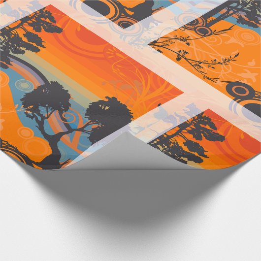 Retro Sunset Forest Landschaft Abstrakt Geschenkpapier