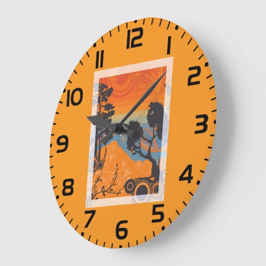 Retro Sunset Forest Landschaft Abstrakt Große Wanduhr (Winkel)