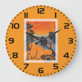 Retro Sunset Forest Landschaft Abstrakt Große Wanduhr (Vorderseite)