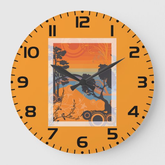Retro Sunset Forest Landschaft Abstrakt Große Wanduhr (Vorderseite)