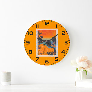 Retro Sunset Forest Landschaft Abstrakt Große Wanduhr