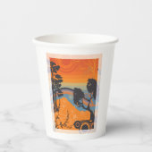 Retro Sunset Forest Landschaft Abstrakt Pappbecher (Vorderseite)